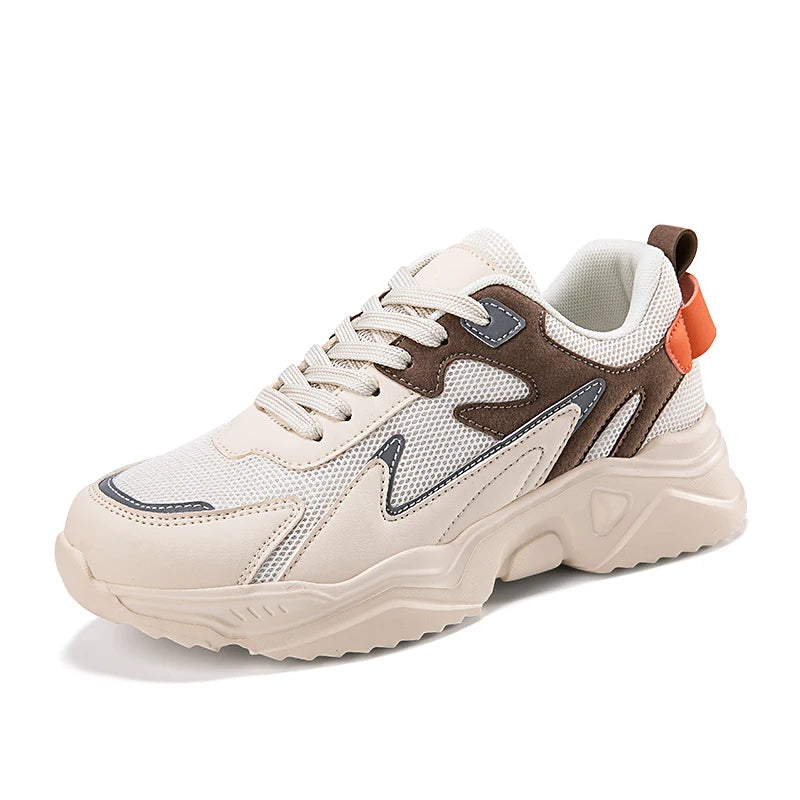 New White High Heels Sneakers Women's Chunky