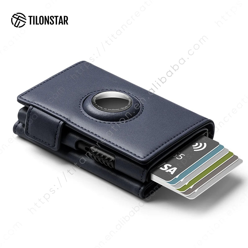 New Leather Aluminum Rfid Pop up Wallet Business Credit Card Holder