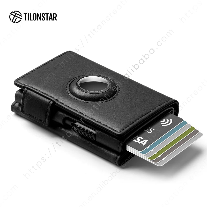 New Leather Aluminum Rfid Pop up Wallet Business Credit Card Holder