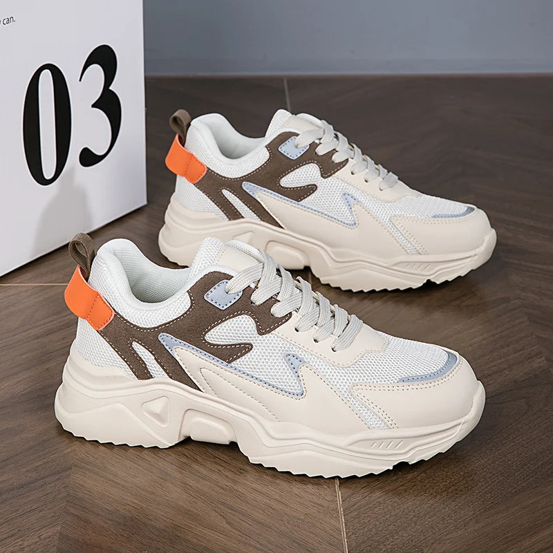 New White High Heels Sneakers Women's Chunky