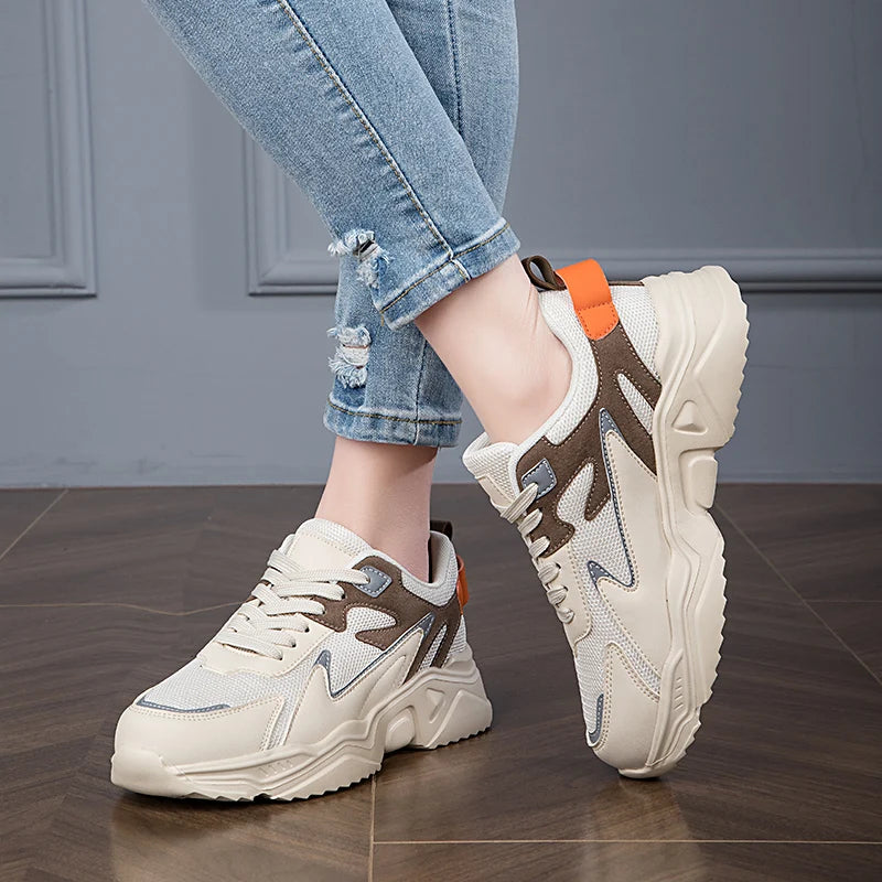 New White High Heels Sneakers Women's Chunky