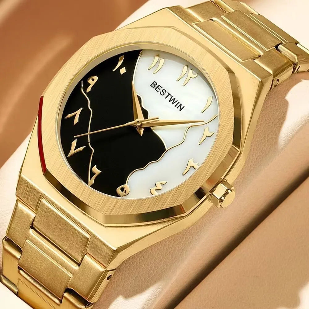 Luxury Men Watch with Arabic Dial Creative Gold Shell
