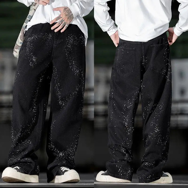 Personalized Paint Splatter with Star Patterns. Black Jeans. .