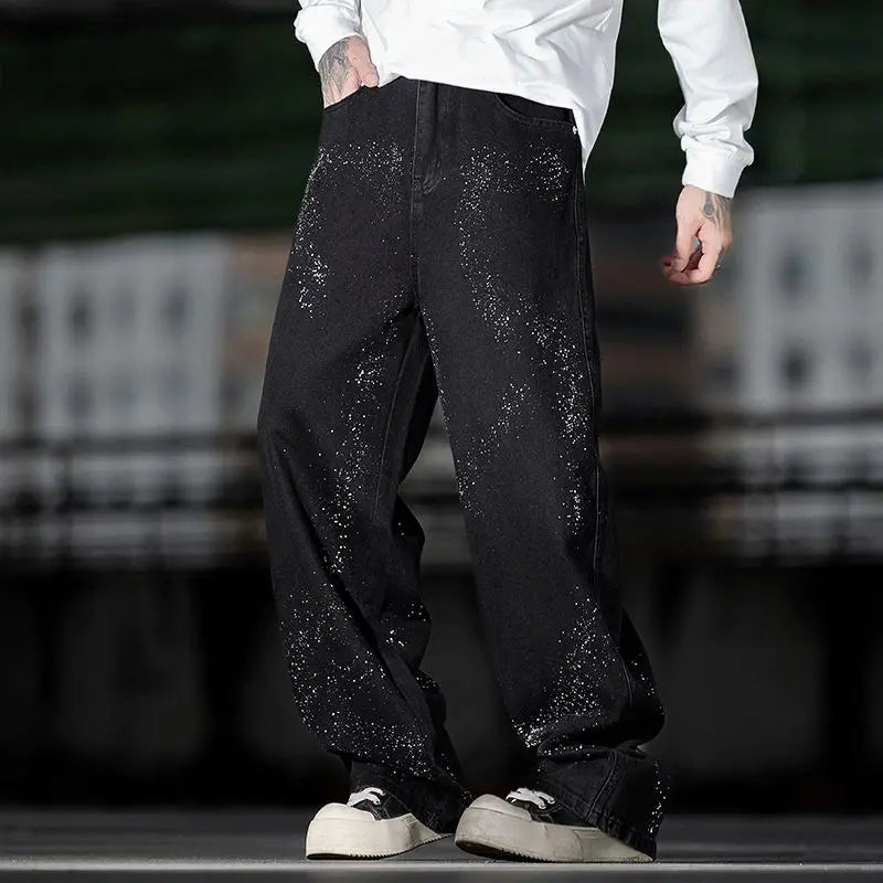 Personalized Paint Splatter with Star Patterns. Black Jeans. .