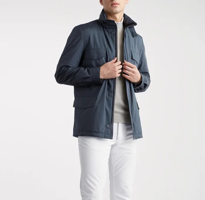 2025 Men's Spring Autumn Casual Jacket in Canvas Stand Collar Zipper Large