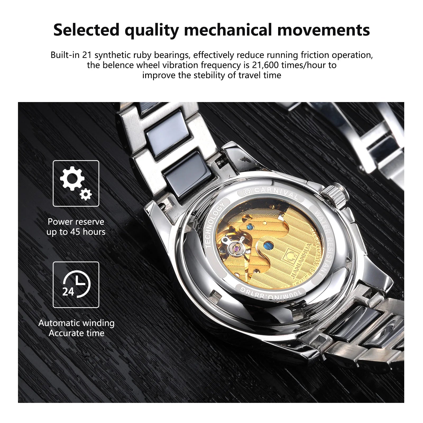 Automatic Mechanical Men's Watch Black Design Luxury