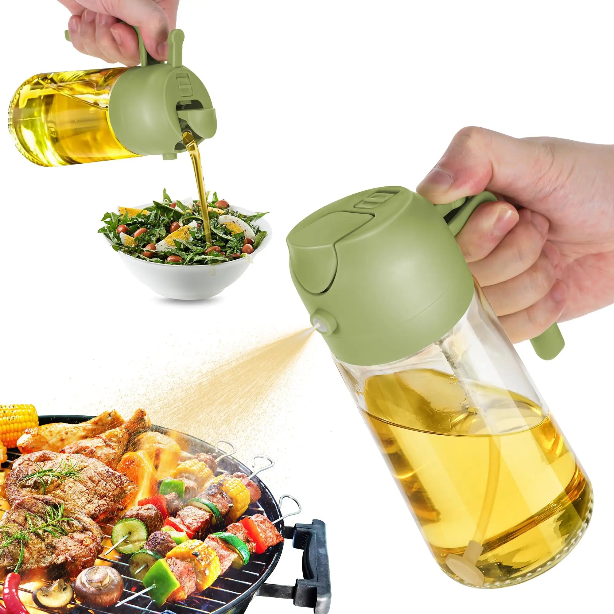 2 in 1 Plastic Oil Sprayer Bottle Kitchen Cooking   Olive Oil