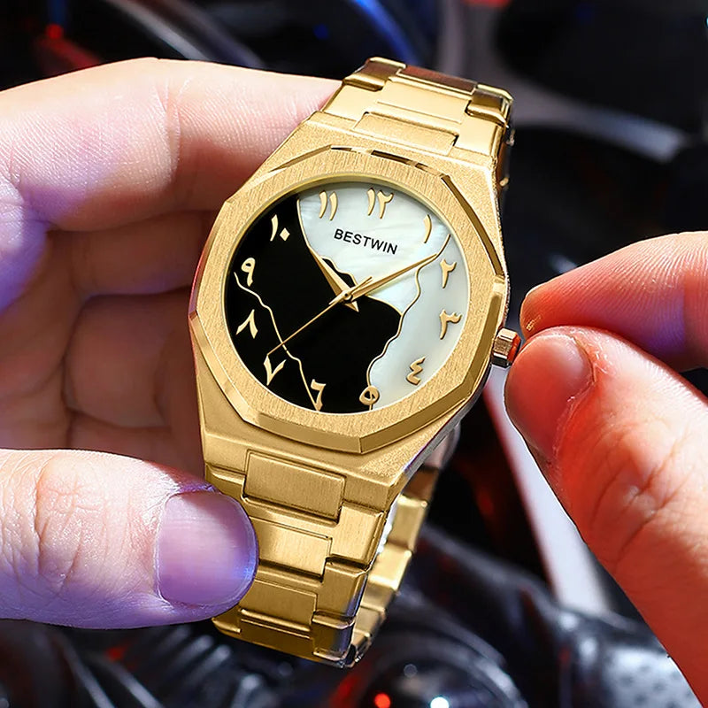 Luxury Men Watch with Arabic Dial Creative Gold Shell
