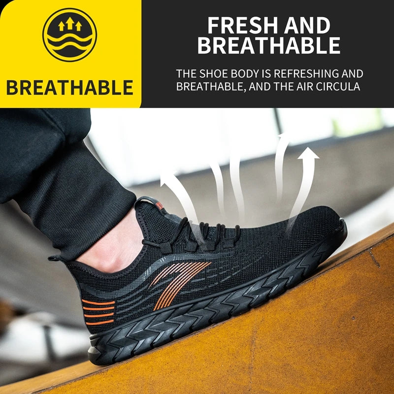 Women's Lightweight Steel Toe Sports Safety Shoes with Breathable Mesh Upper Low Cut Winter Construction Features Anti-Slip