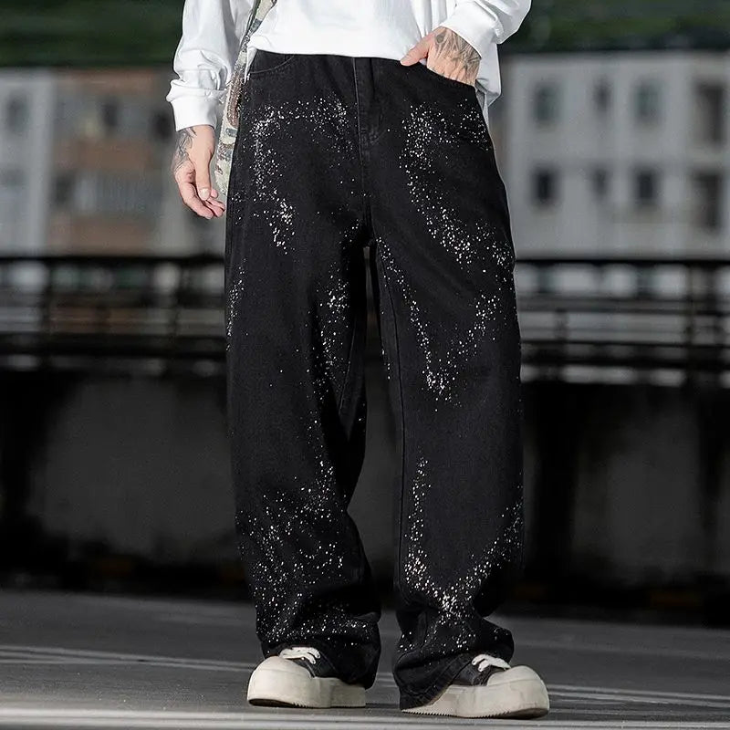 Personalized Paint Splatter with Star Patterns. Black Jeans. .