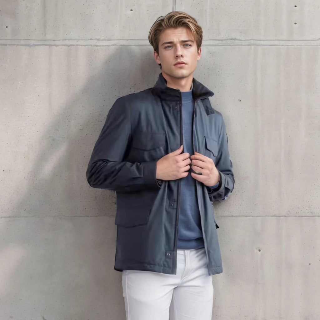 2025 Men's Spring Autumn Casual Jacket in Canvas Stand Collar Zipper Large