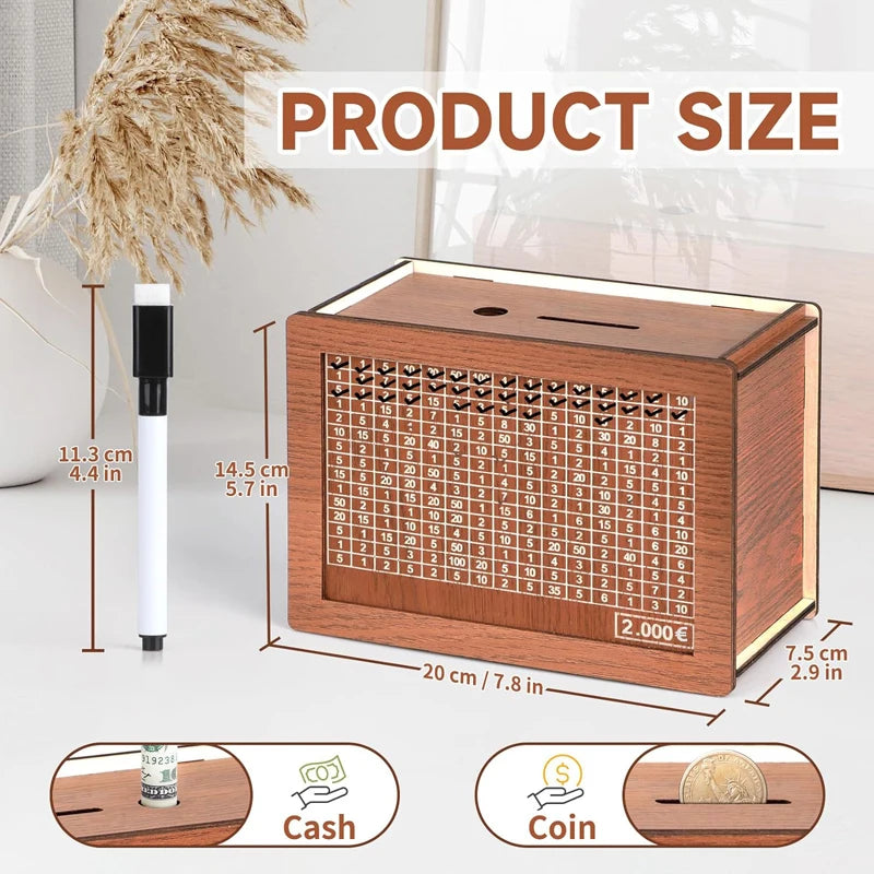 Number Decorative Natural Wooden Money Box with Counter