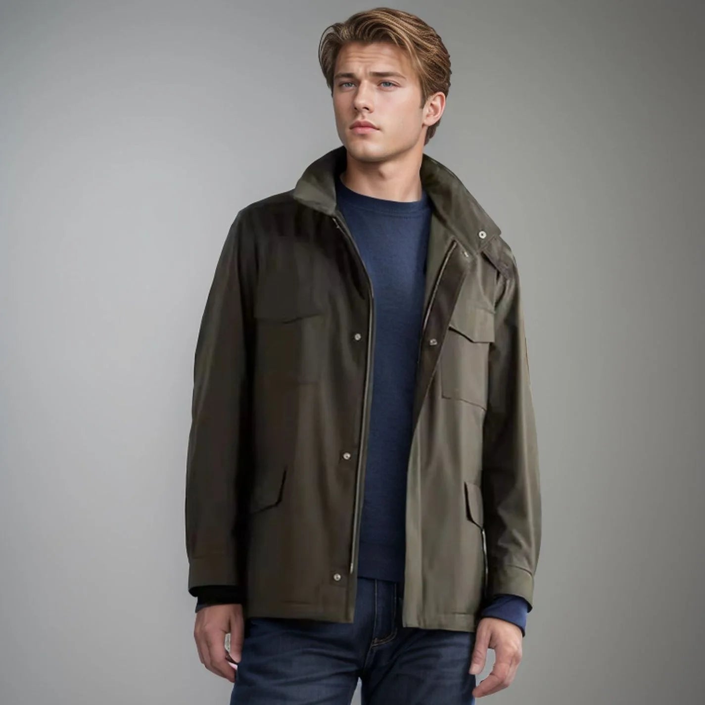2025 Men's Spring Autumn Casual Jacket in Canvas Stand Collar Zipper Large