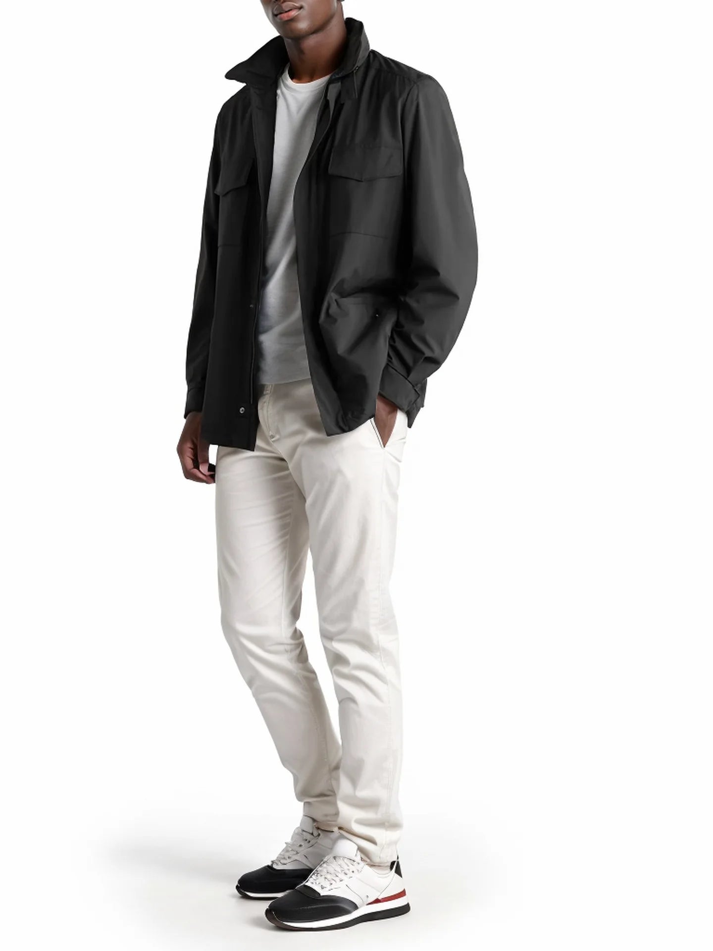 2025 Men's Spring Autumn Casual Jacket in Canvas Stand Collar Zipper Large