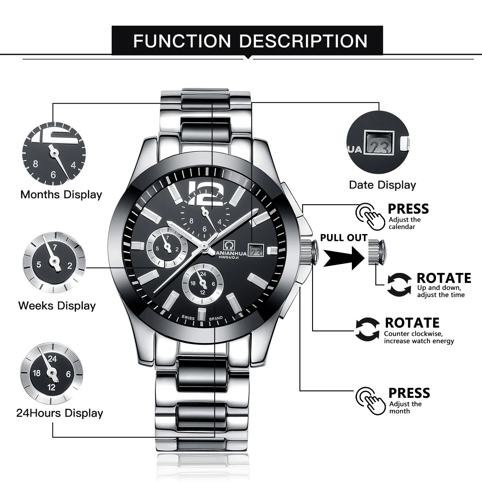 Automatic Mechanical Men's Watch Black Design Luxury