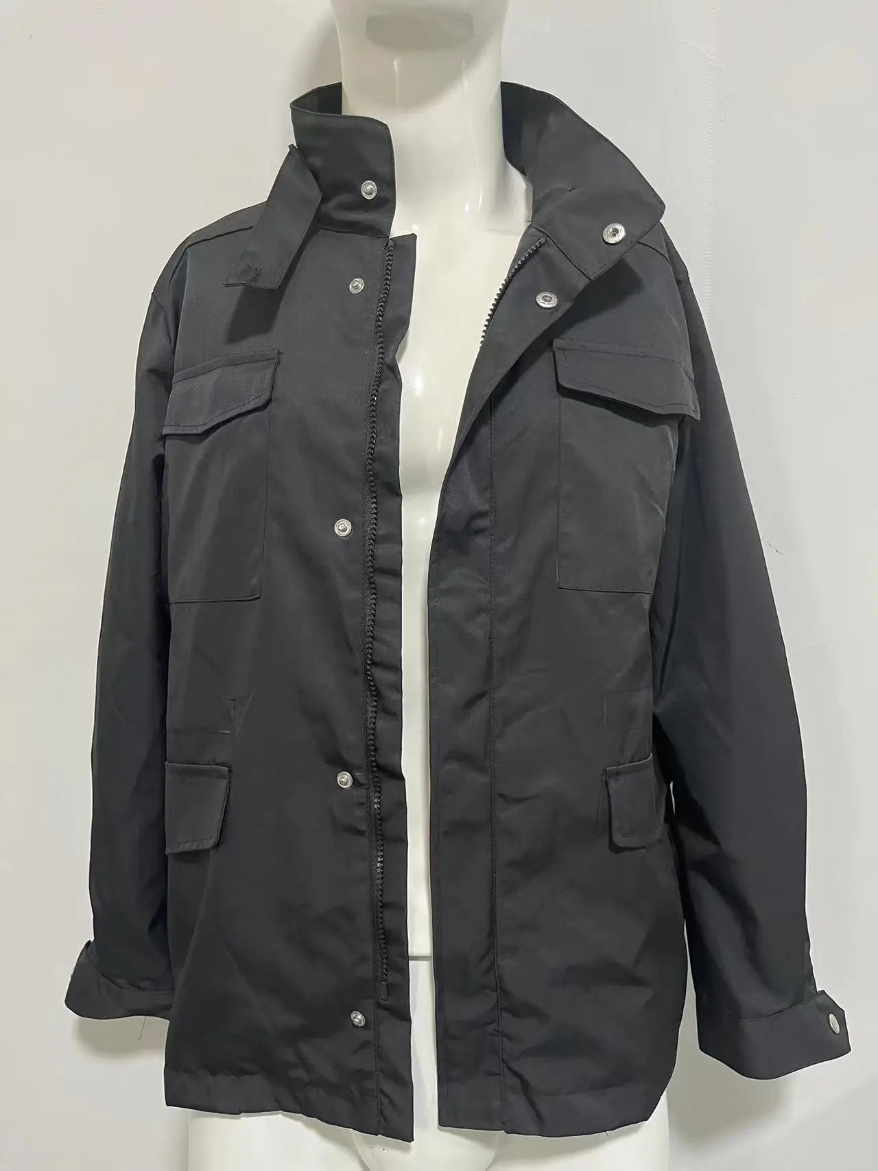 2025 Men's Spring Autumn Casual Jacket in Canvas Stand Collar Zipper Large
