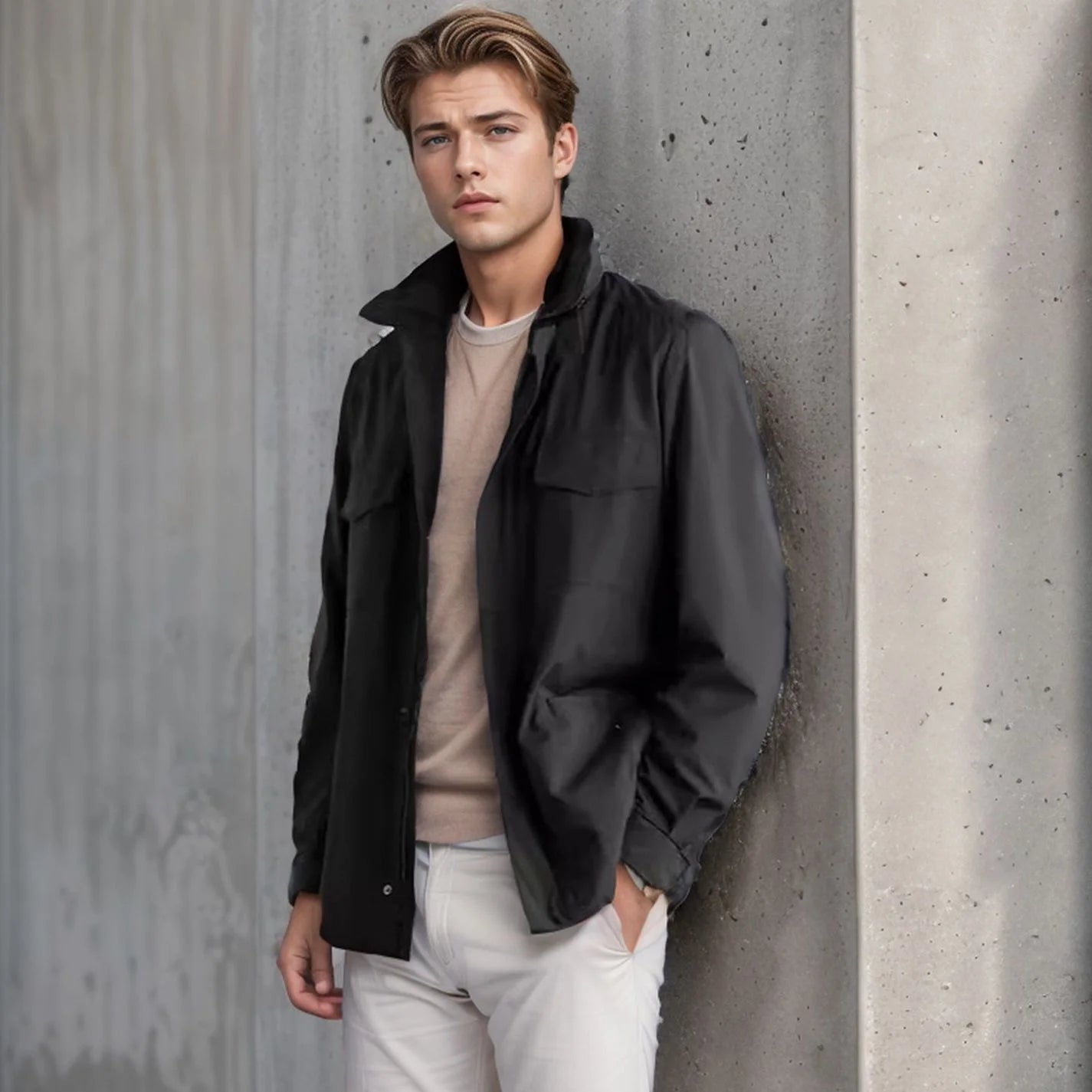 2025 Men's Spring Autumn Casual Jacket in Canvas Stand Collar Zipper Large
