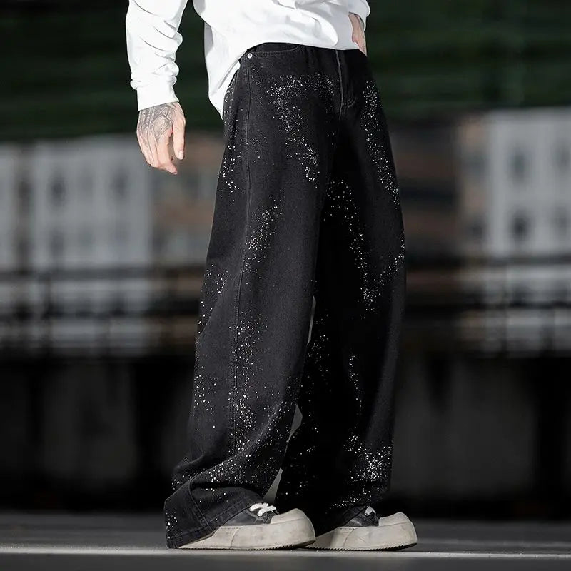 Personalized Paint Splatter with Star Patterns. Black Jeans. .