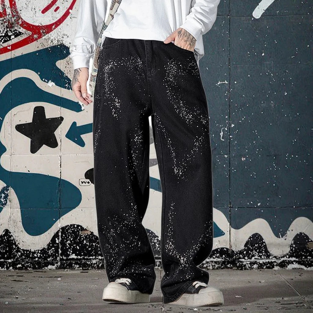 Personalized Paint Splatter with Star Patterns. Black Jeans. .