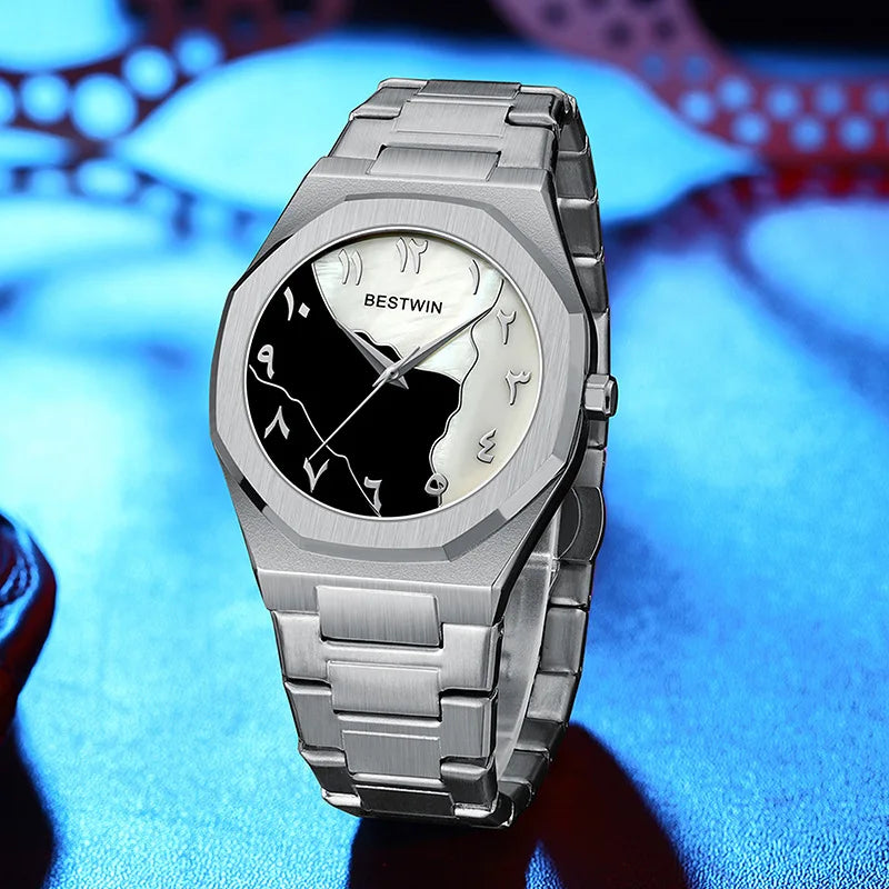Luxury Men Watch with Arabic Dial Creative Gold Shell