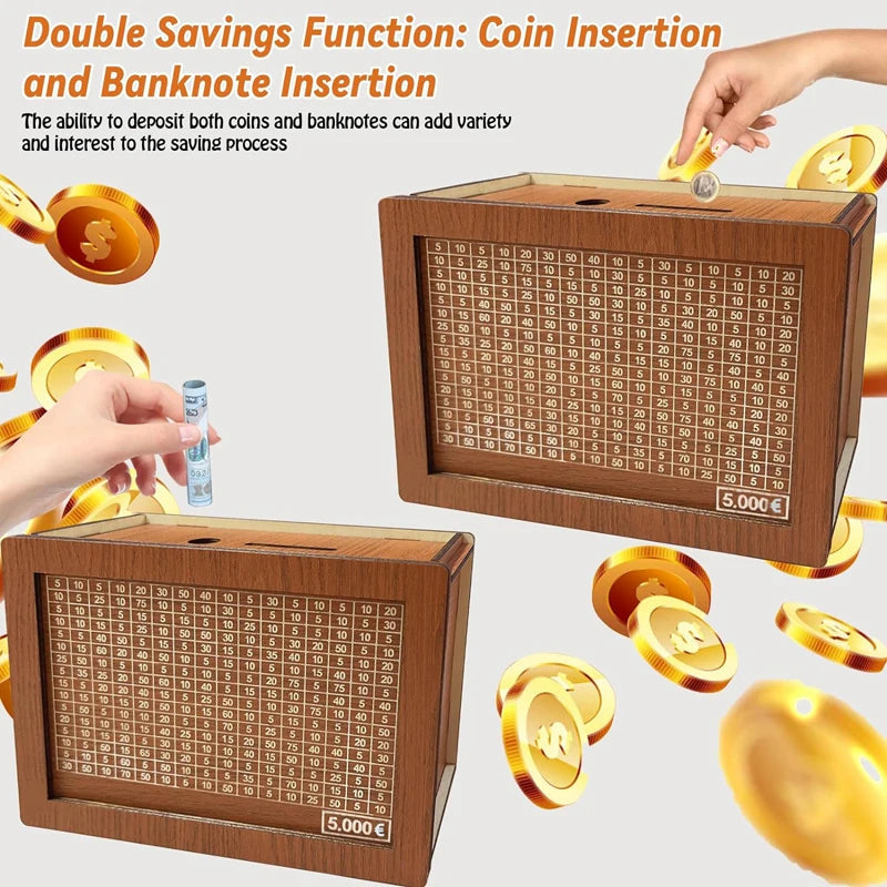 Number Decorative Natural Wooden Money Box with Counter