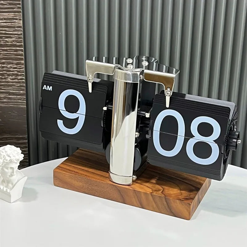 Vintage 12-Hour Flip Desk Clock with  Battery  Living Room Decor