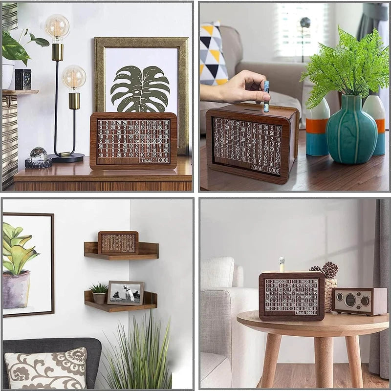 Number Decorative Natural Wooden Money Box with Counter