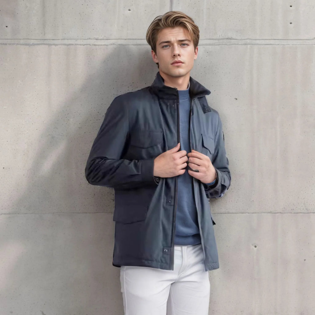 2025 Men's Spring Autumn Casual Jacket in Canvas Stand Collar Zipper Large