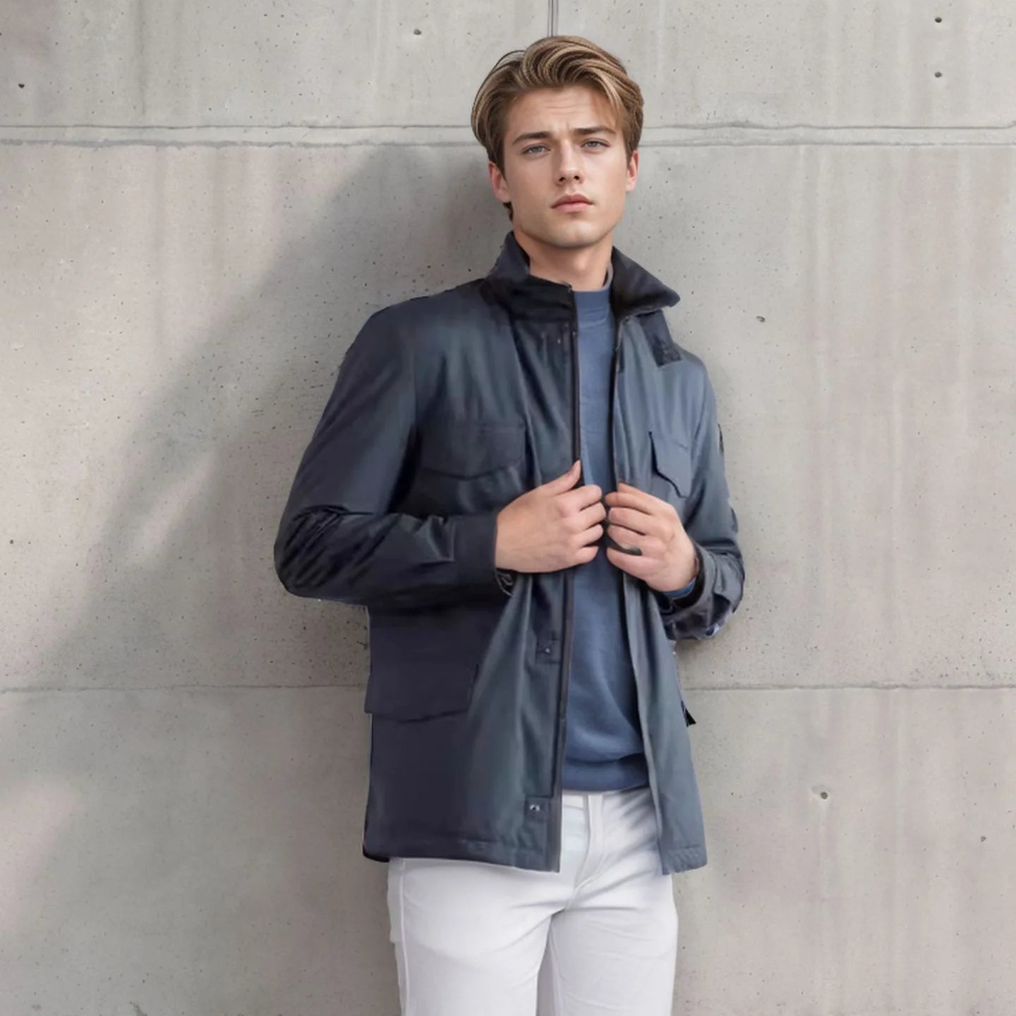 2025 Men's Spring Autumn Casual Jacket in Canvas Stand Collar Zipper Large