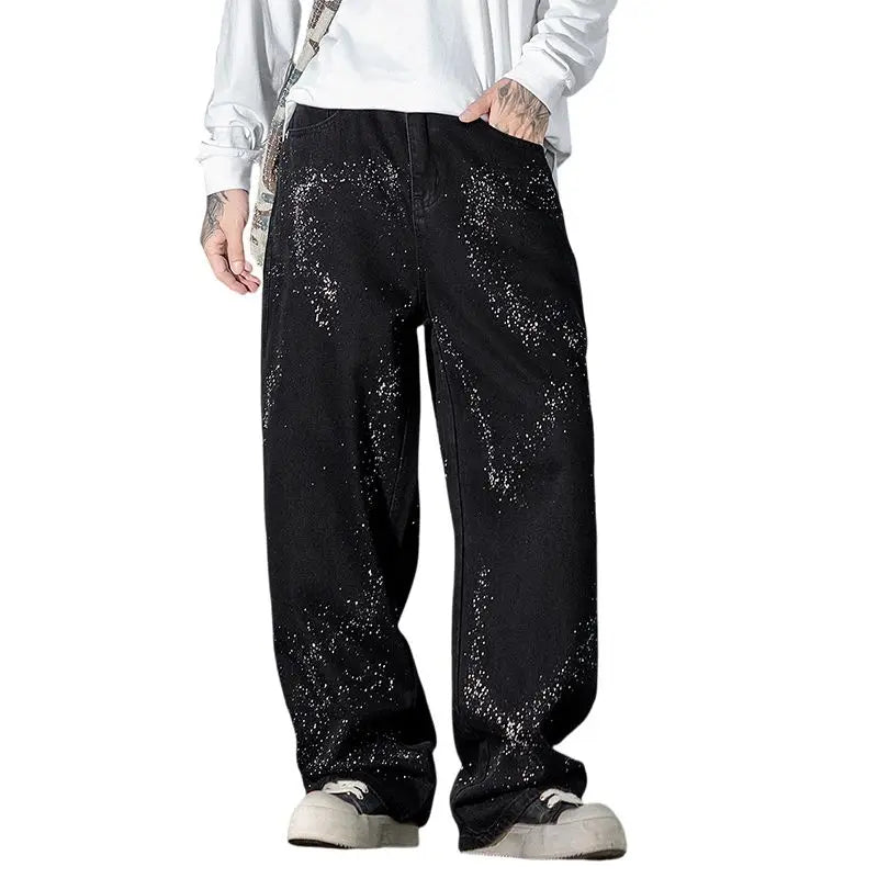 Personalized Paint Splatter with Star Patterns. Black Jeans. .