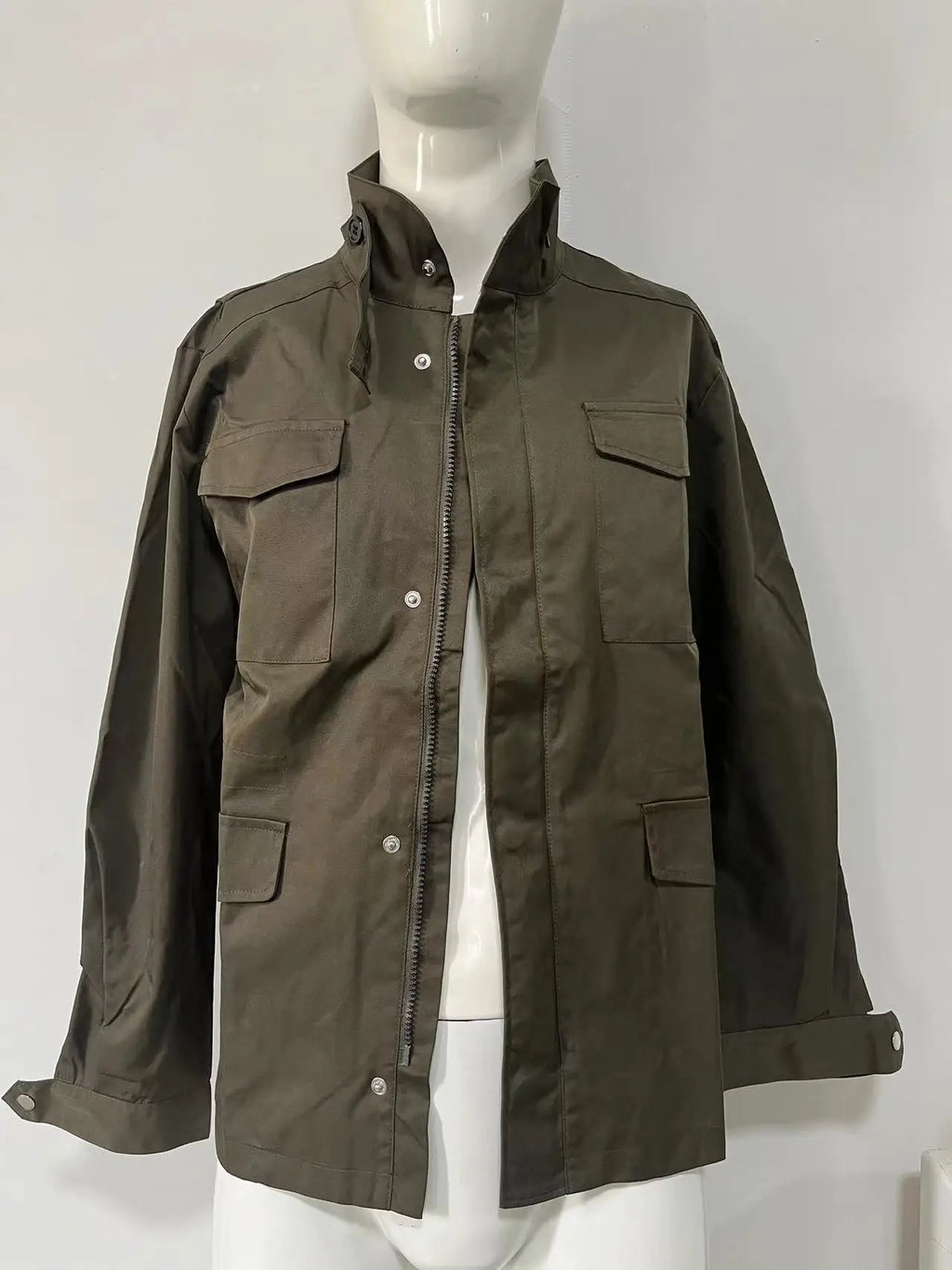 2025 Men's Spring Autumn Casual Jacket in Canvas Stand Collar Zipper Large