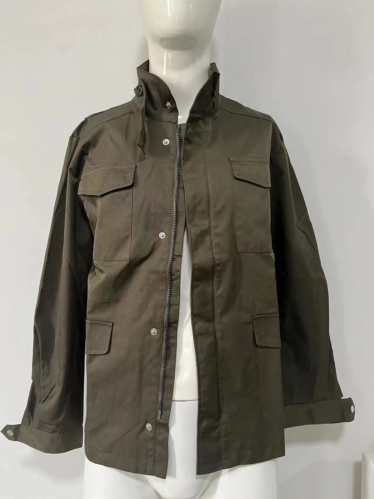 2025 Men's Spring Autumn Casual Jacket in Canvas Stand Collar Zipper Large