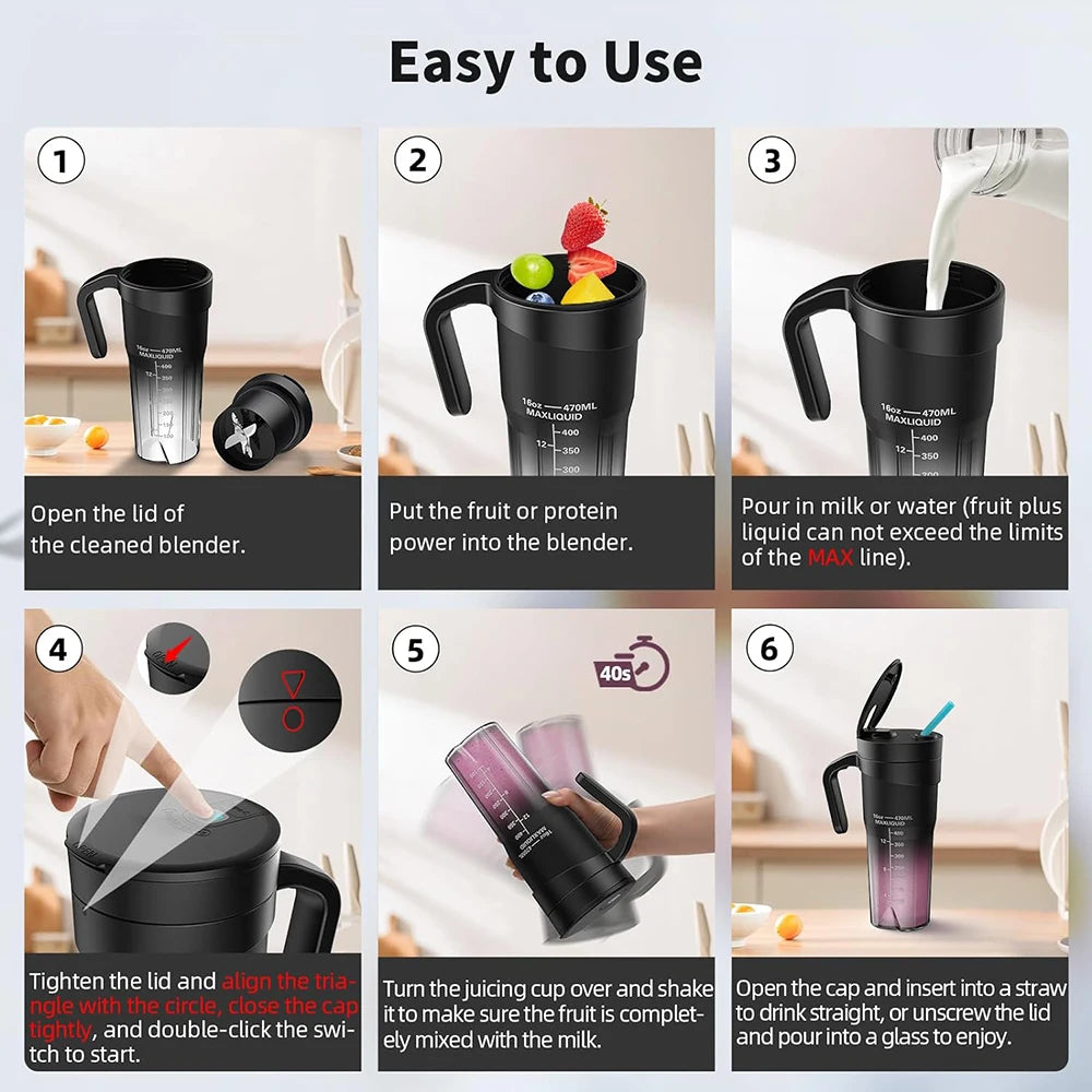 Fruit Mixer Mini Hand Juicer Blender Smoothie With Straw