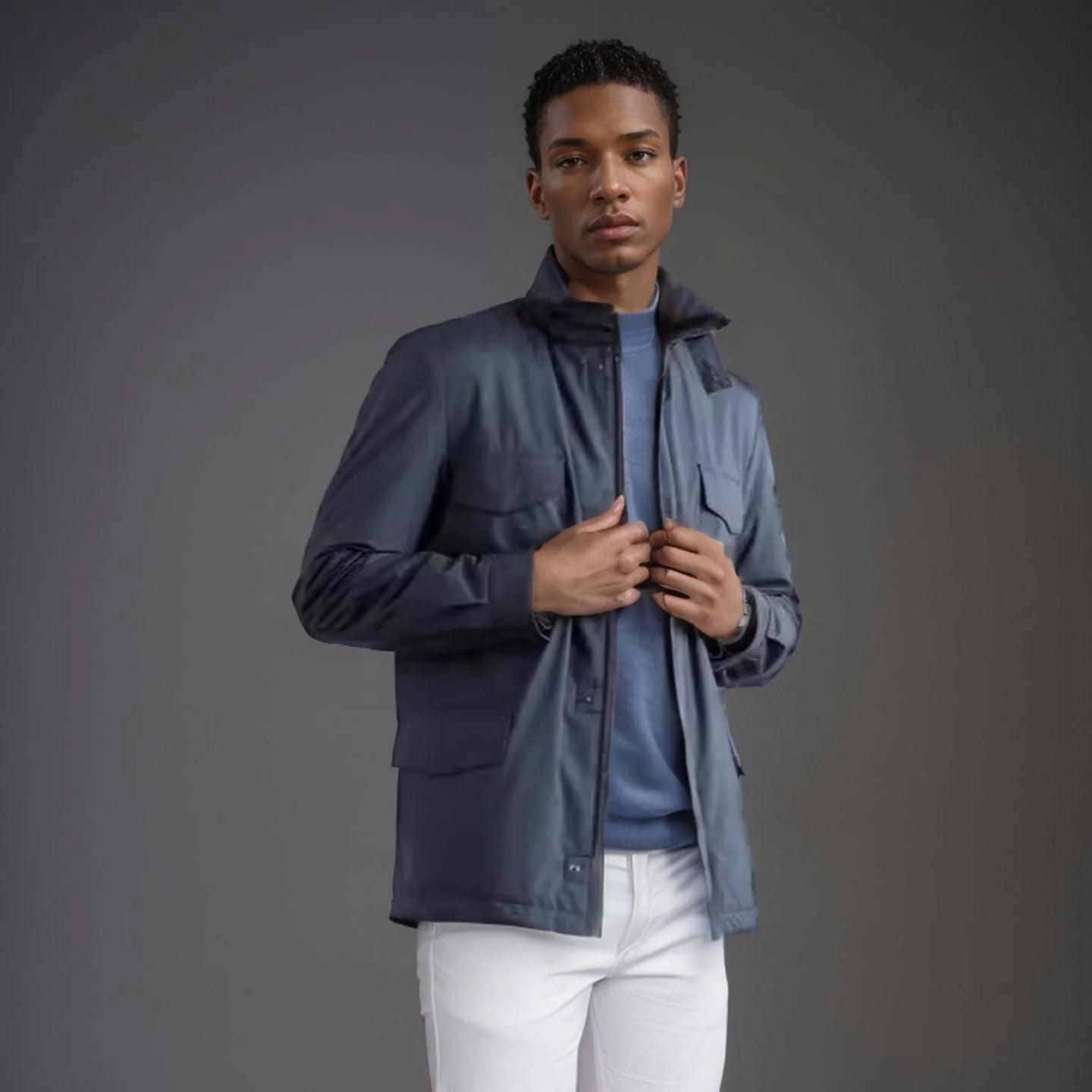 2025 Men's Spring Autumn Casual Jacket in Canvas Stand Collar Zipper Large