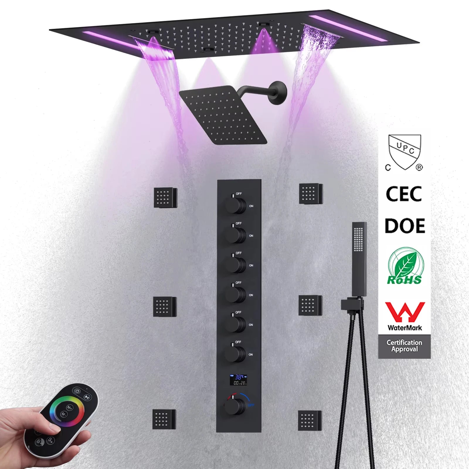 Digital Display Shower System Set Rain LED