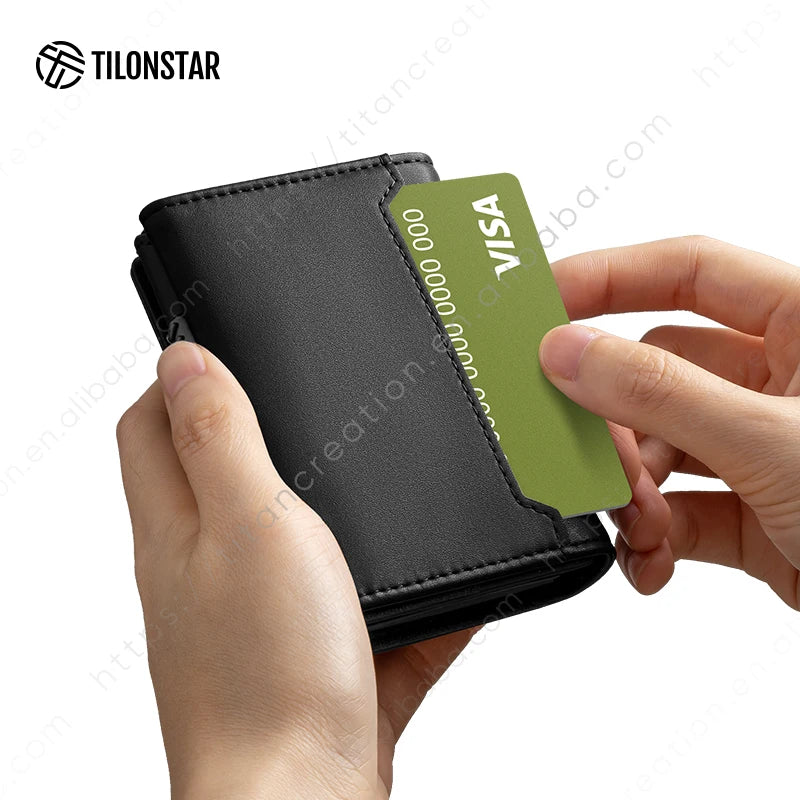 New Leather Aluminum Rfid Pop up Wallet Business Credit Card Holder
